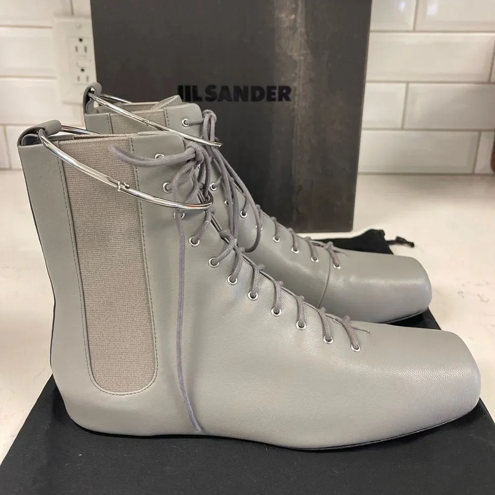 Jill Sander Grey Leather Boots Size 38 Never Worn Ballet Boots Size 8